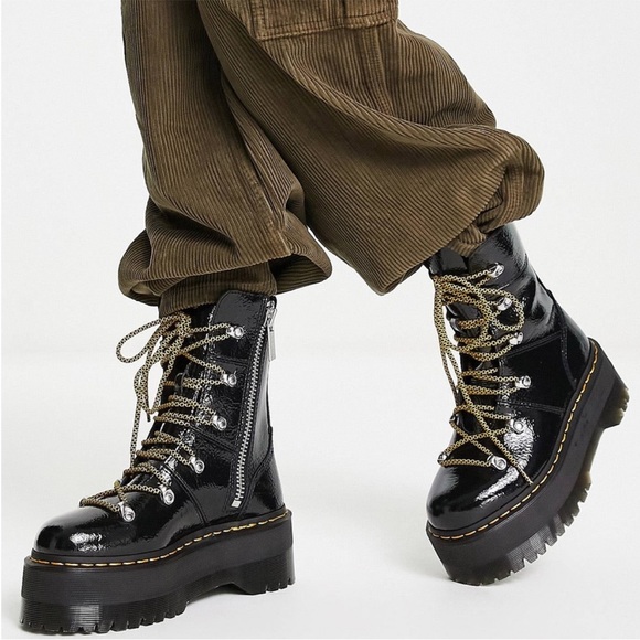 NWT Dr. Martens Ghilana Max Quad Platform Boot Distressed Patent Leather Black 6 - Picture 2 of 16